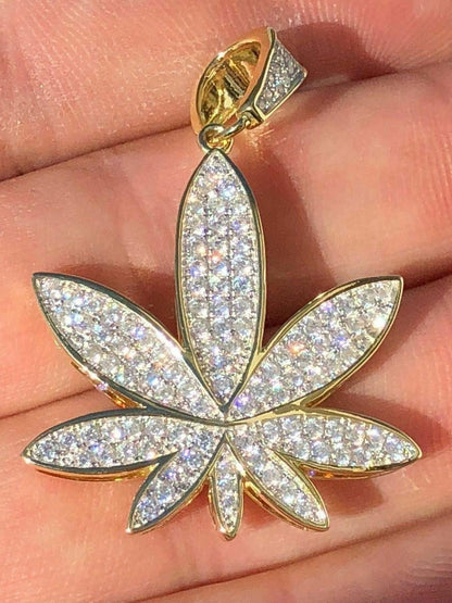 HarlemBling Real Iced VVS MOISSANITE 925 Silver/Gold Plated Marijuana Weed Pendant Necklace
