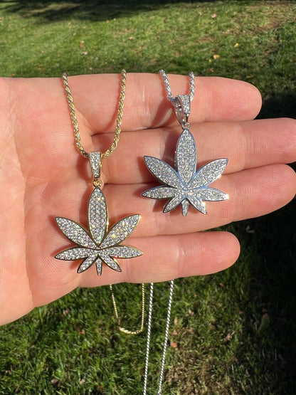 HarlemBling Real Iced VVS MOISSANITE 925 Silver/Gold Plated Marijuana Weed Pendant Necklace