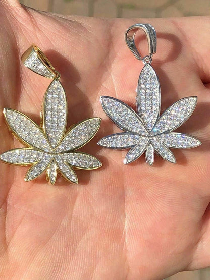 HarlemBling Real Iced VVS MOISSANITE 925 Silver/Gold Plated Marijuana Weed Pendant Necklace