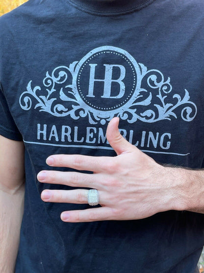 HarlemBling Real Mens Hip Hop Iced 2ct MOISSANITE Ring 925 Silver - Pass Diamond Test W GRA