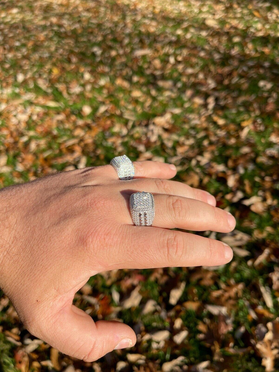 HarlemBling Real Mens Hip Hop Iced 2ct MOISSANITE Ring 925 Silver - Pass Diamond Test W GRA