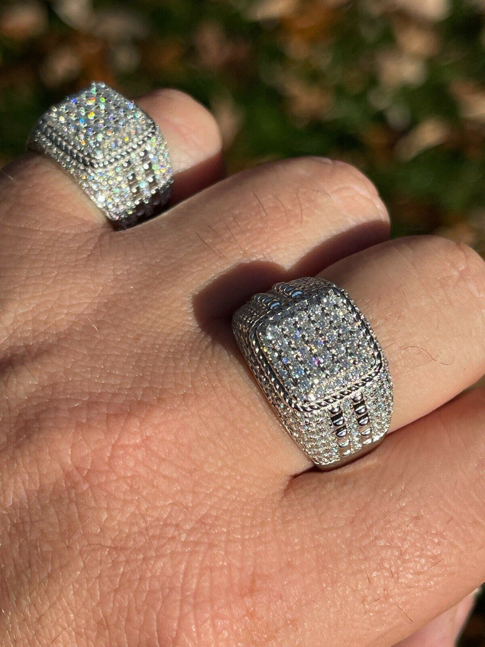 HarlemBling Real Mens Hip Hop Iced 2ct MOISSANITE Ring 925 Silver - Pass Diamond Test W GRA