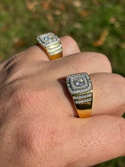 HarlemBling Real Mens Hip Hop Out Iced Moissanite Ring 14k Gold Vermeil Passes Diamond Test