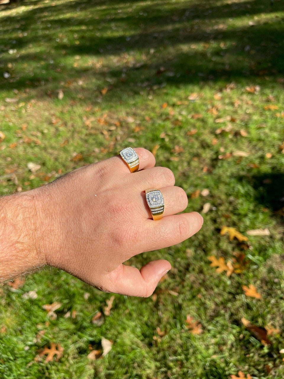 HarlemBling Real Mens Hip Hop Out Iced Moissanite Ring 14k Gold Vermeil Passes Diamond Test