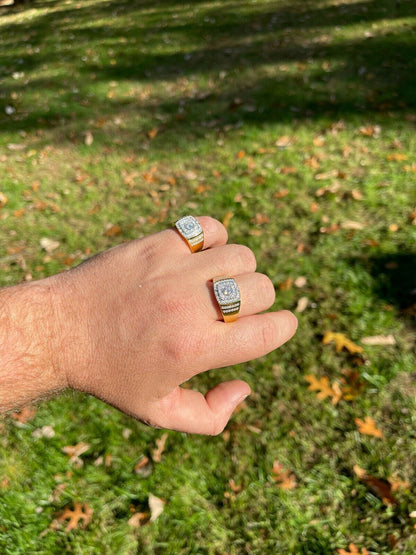HarlemBling Real Mens Hip Hop Out Iced Moissanite Ring 14k Gold Vermeil Passes Diamond Test