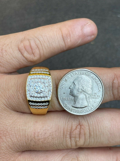 HarlemBling Real Mens Hip Hop Out Iced Moissanite Ring 14k Gold Vermeil Passes Diamond Test