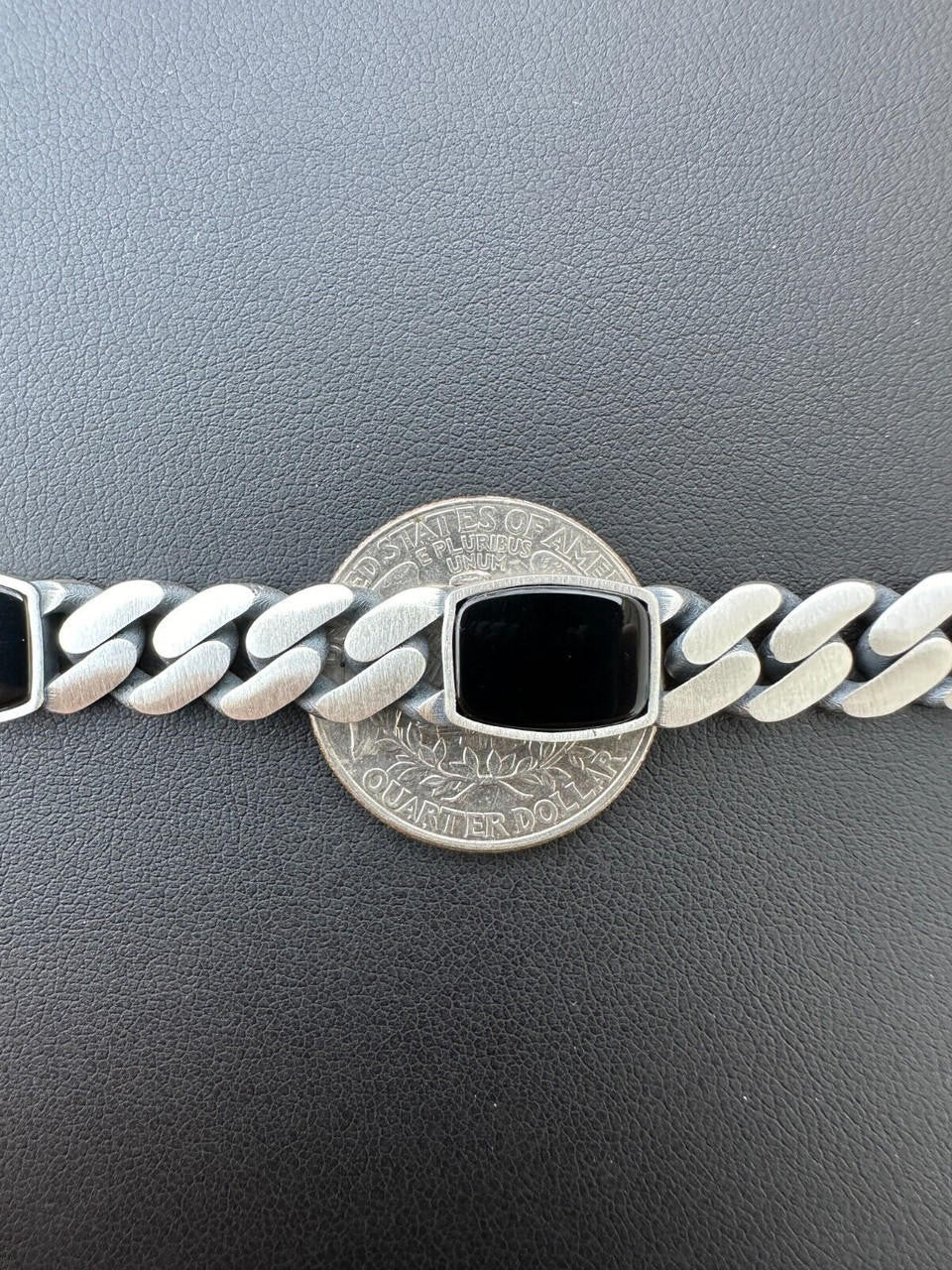 HarlemBling Real Mens Miami Cuban Link Bracelet W. Black Onyx Gemstone 925 Sterling Silver