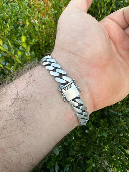 HarlemBling Real Mens Miami Cuban Link Bracelet W. Lion Solid 925 Sterling Silver Box Clasp