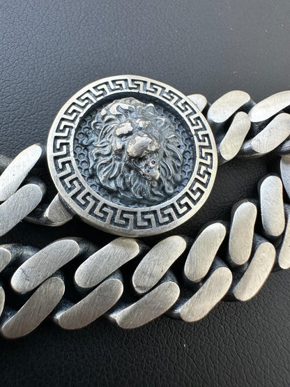 HarlemBling Real Mens Miami Cuban Link Bracelet W. Lion Solid 925 Sterling Silver Box Clasp