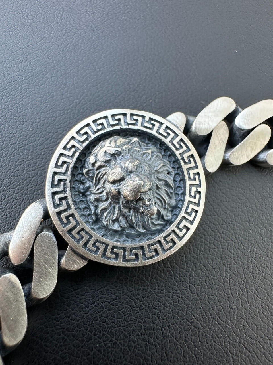 HarlemBling Real Mens Miami Cuban Link Bracelet W. Lion Solid 925 Sterling Silver Box Clasp