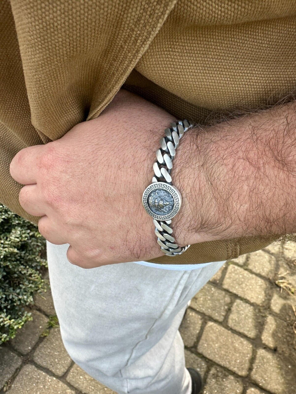 HarlemBling Real Mens Miami Cuban Link Bracelet W. Lion Solid 925 Sterling Silver Box Clasp