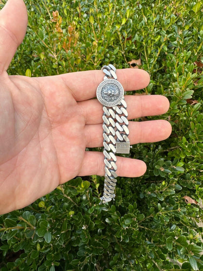 HarlemBling Real Mens Miami Cuban Link Bracelet W. Lion Solid 925 Sterling Silver Box Clasp