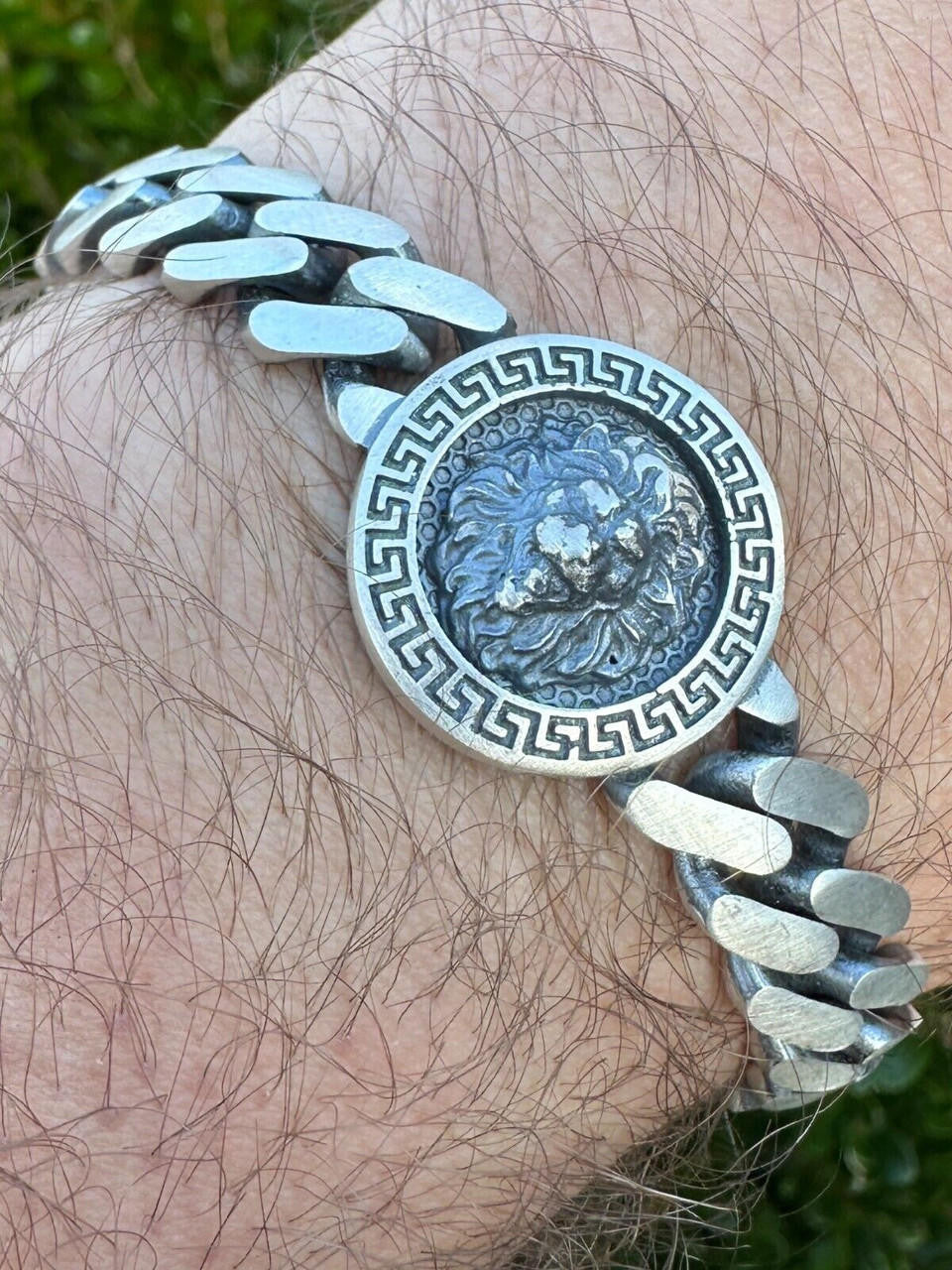 HarlemBling Real Mens Miami Cuban Link Bracelet W. Lion Solid 925 Sterling Silver Box Clasp