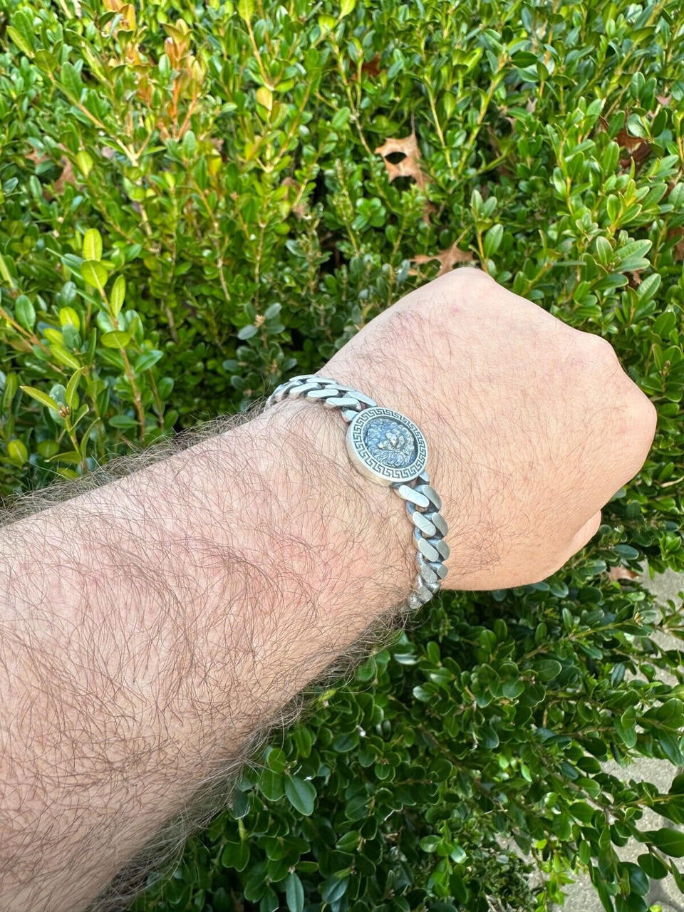 HarlemBling Real Mens Miami Cuban Link Bracelet W. Lion Solid 925 Sterling Silver Box Clasp