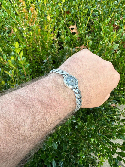 HarlemBling Real Mens Miami Cuban Link Bracelet W. Lion Solid 925 Sterling Silver Box Clasp