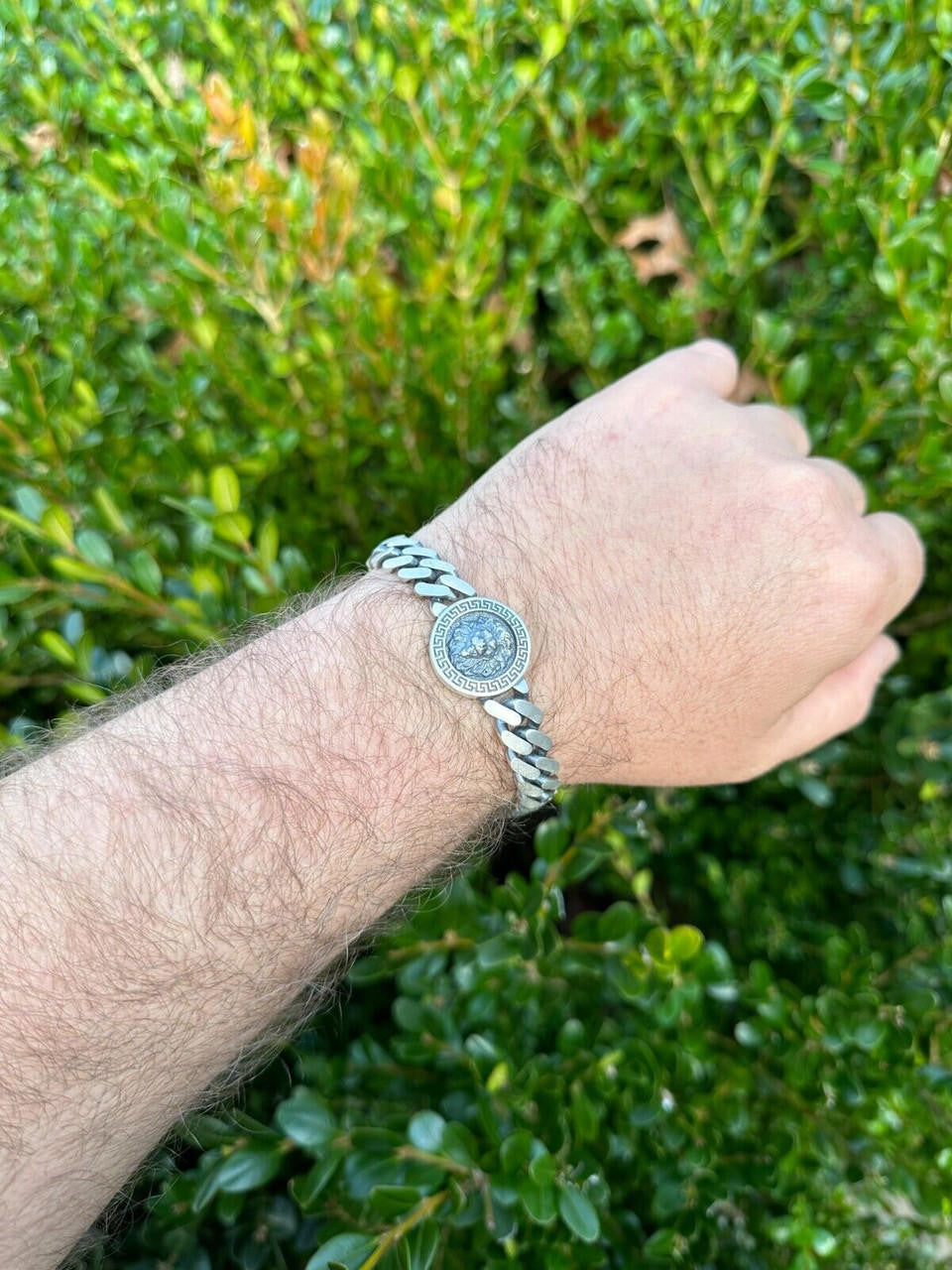 HarlemBling Real Mens Miami Cuban Link Bracelet W. Lion Solid 925 Sterling Silver Box Clasp