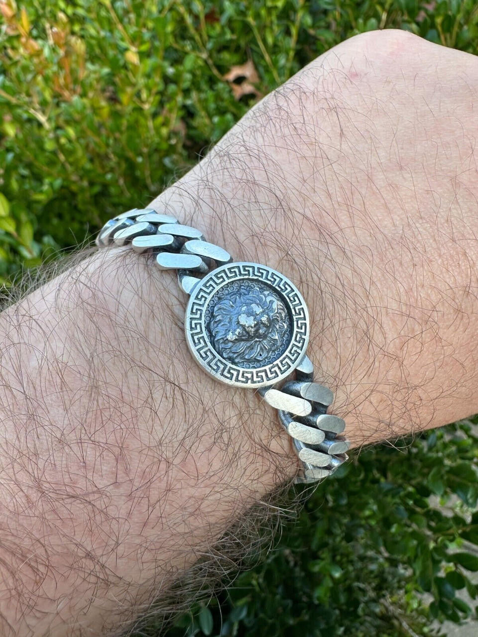 HarlemBling Real Mens Miami Cuban Link Bracelet W. Lion Solid 925 Sterling Silver Box Clasp