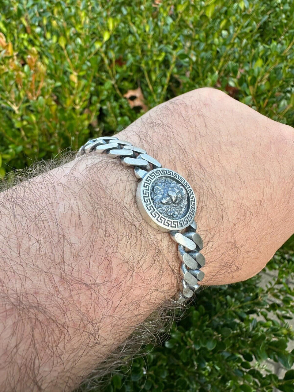 HarlemBling Real Mens Miami Cuban Link Bracelet W. Lion Solid 925 Sterling Silver Box Clasp