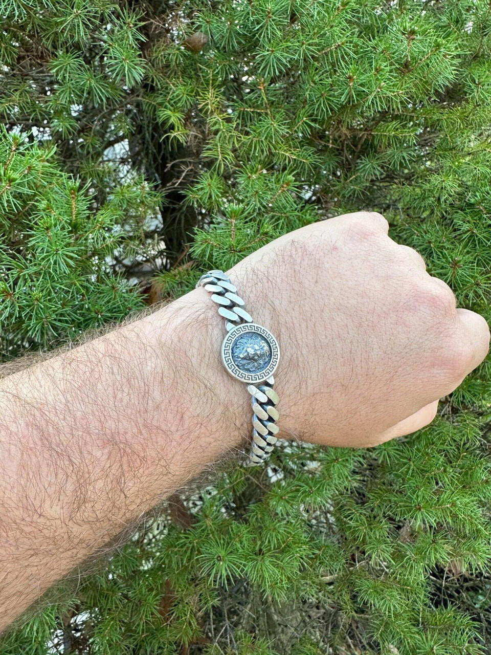 HarlemBling Real Mens Miami Cuban Link Bracelet W. Lion Solid 925 Sterling Silver Box Clasp