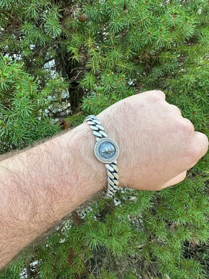 HarlemBling Real Mens Miami Cuban Link Bracelet W. Lion Solid 925 Sterling Silver Box Clasp