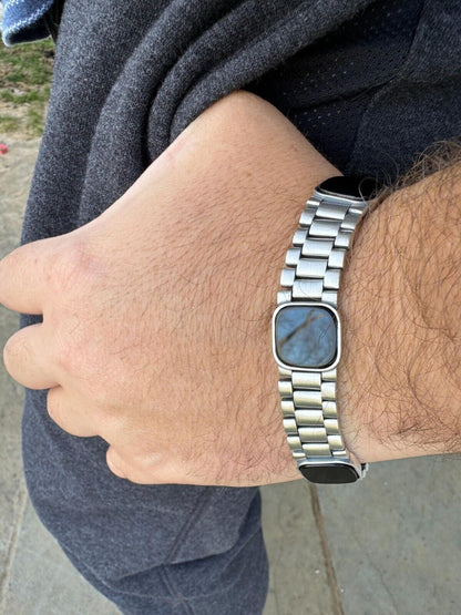 HarlemBling Real Mens Miami Presidential Rolex Bracelet W. Black Onyx Gemstone 925 Sterling Silver