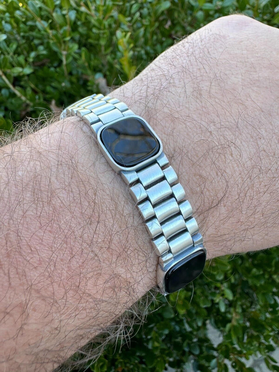 HarlemBling Real Mens Miami Presidential Rolex Bracelet W. Black Onyx Gemstone 925 Sterling Silver