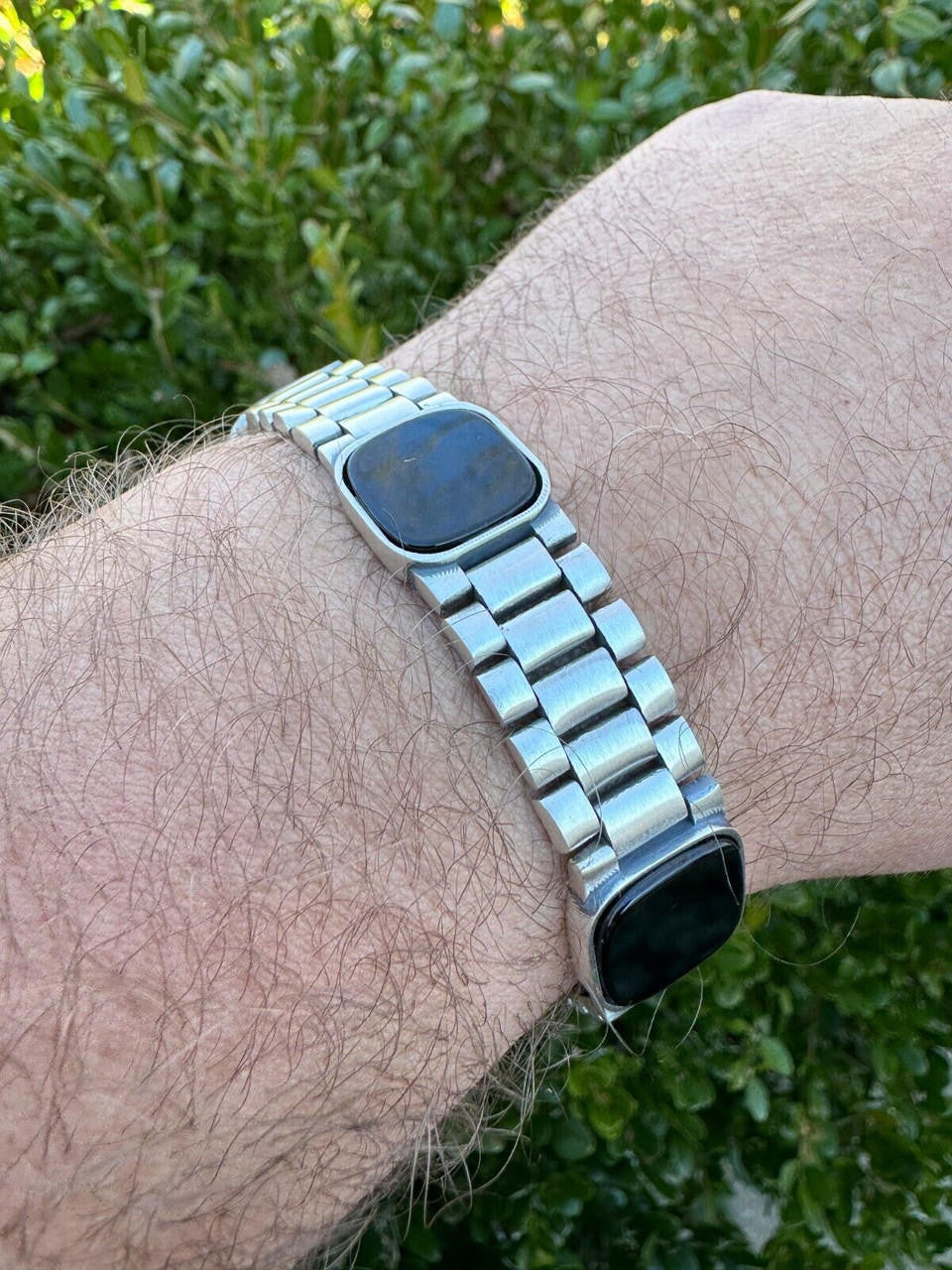 HarlemBling Real Mens Miami Presidential Rolex Bracelet W. Black Onyx Gemstone 925 Sterling Silver