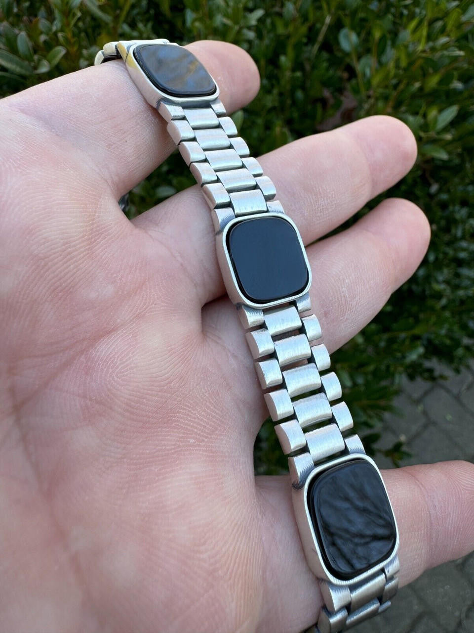 HarlemBling Real Mens Miami Presidential Rolex Bracelet W. Black Onyx Gemstone 925 Sterling Silver