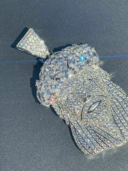 HarlemBling Real Mens Solid 925 Sterling Silver Jesus Piece Flooded Out Pendant Really Iced