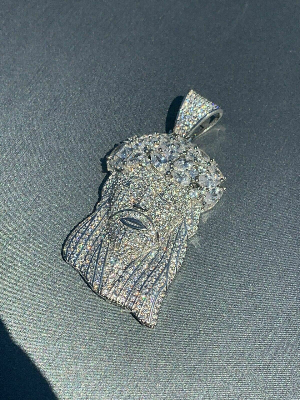 HarlemBling Real Mens Solid 925 Sterling Silver Jesus Piece Flooded Out Pendant Really Iced