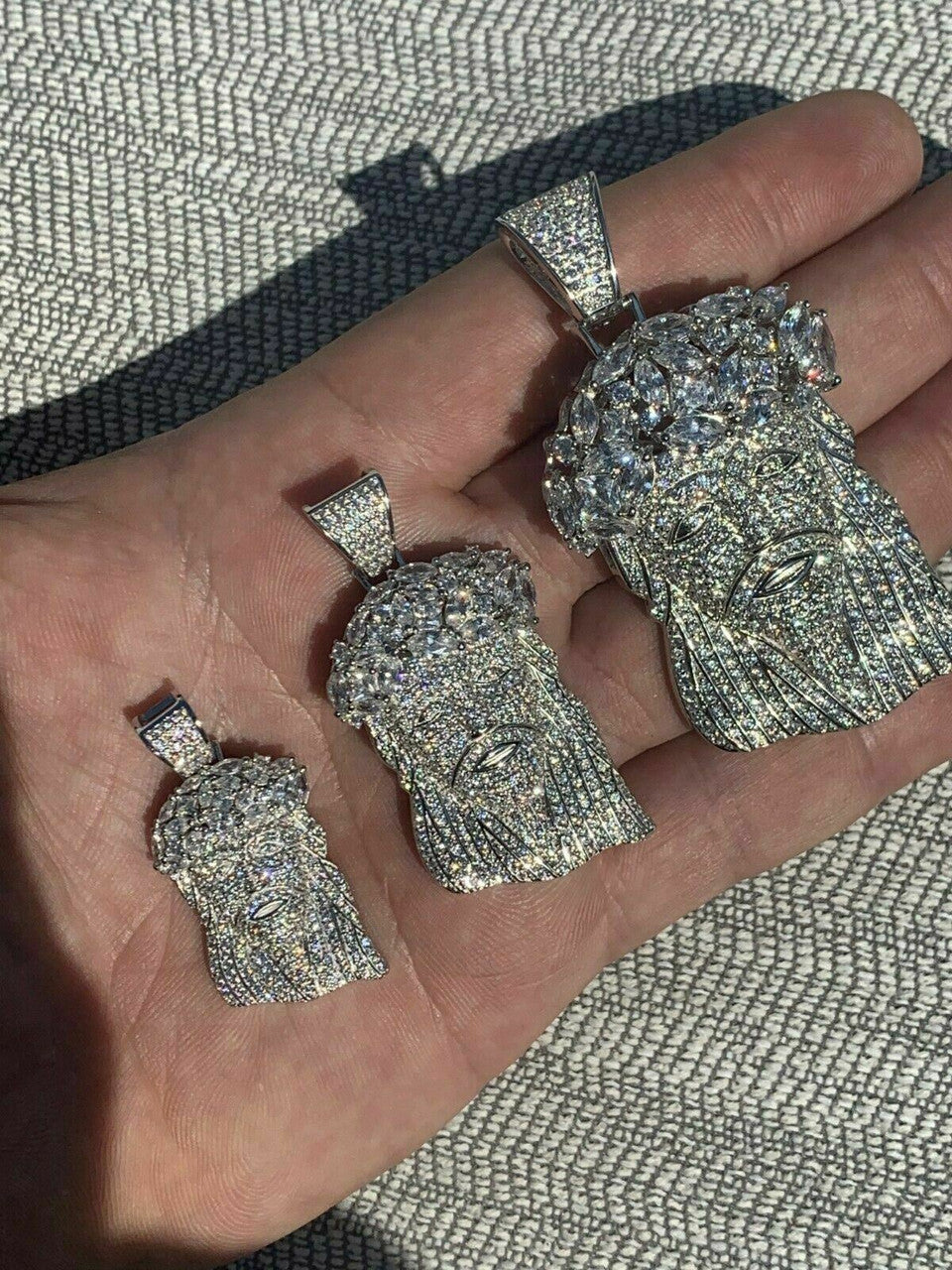 HarlemBling Real Mens Solid 925 Sterling Silver Jesus Piece Flooded Out Pendant Really Iced