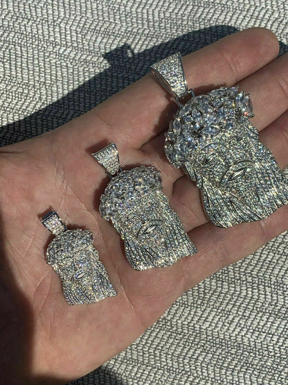 HarlemBling Real Mens Solid 925 Sterling Silver Jesus Piece Flooded Out Pendant Really Iced