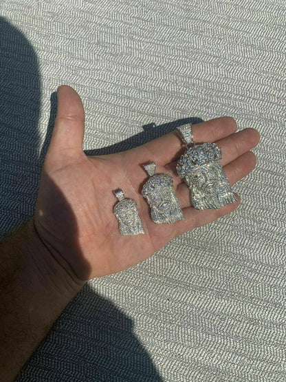 HarlemBling Real Mens Solid 925 Sterling Silver Jesus Piece Flooded Out Pendant Really Iced