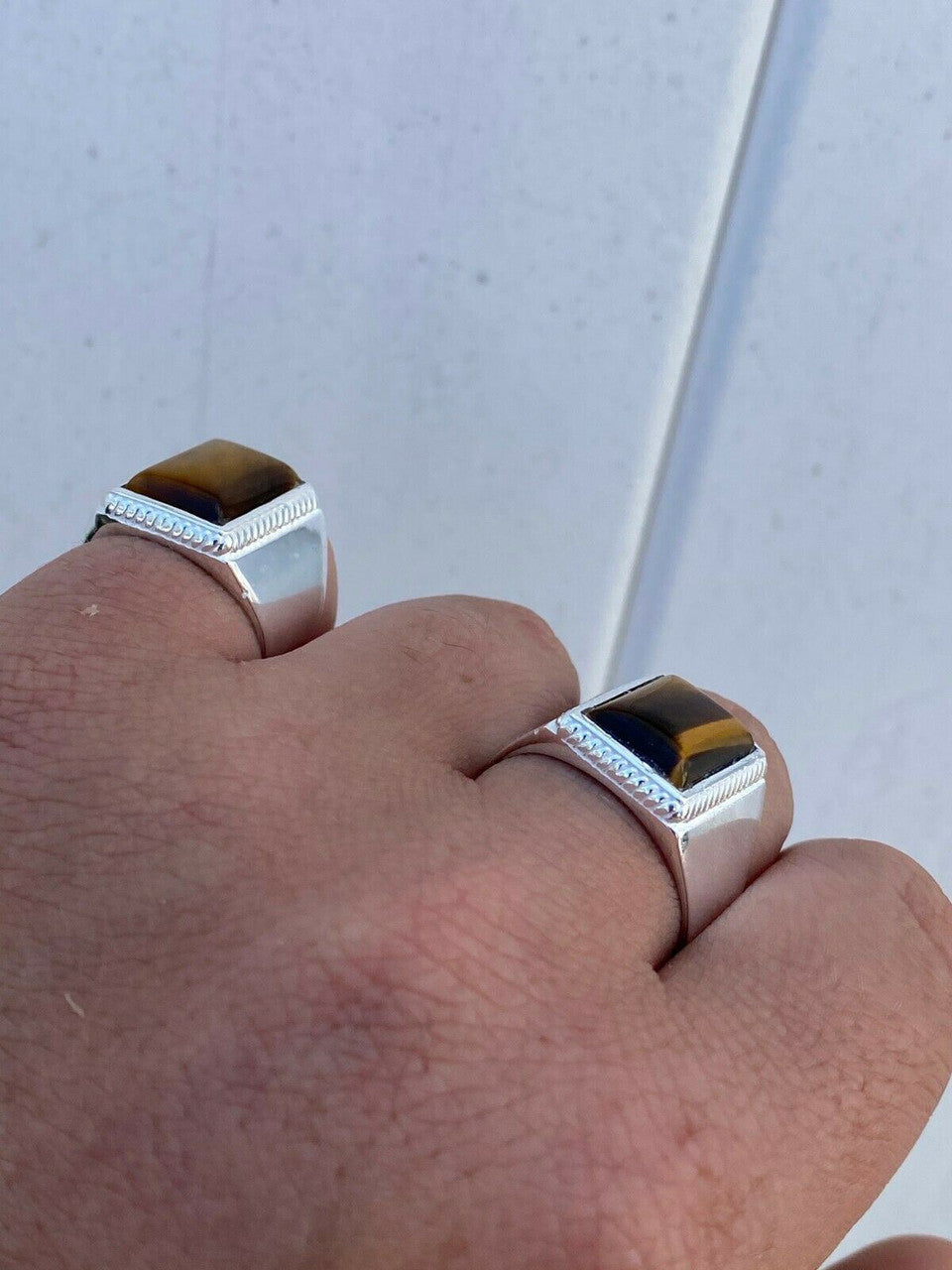 HarlemBling Real Mens Solid 925 Sterling Silver Tigers Eye Signet Ring Sz 7 8 9 10 11 12 13