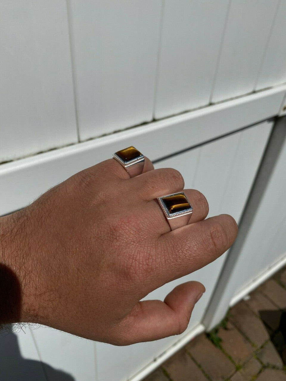 HarlemBling Real Mens Solid 925 Sterling Silver Tigers Eye Signet Ring Sz 7 8 9 10 11 12 13