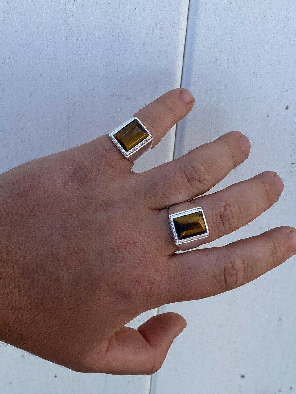 HarlemBling Real Mens Solid 925 Sterling Silver Tigers Eye Signet Ring Sz 7 8 9 10 11 12 13