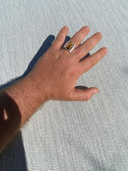 HarlemBling Real Mens Solid 925 Sterling Silver Tigers Eye Signet Ring Sz 7 8 9 10 11 12 13