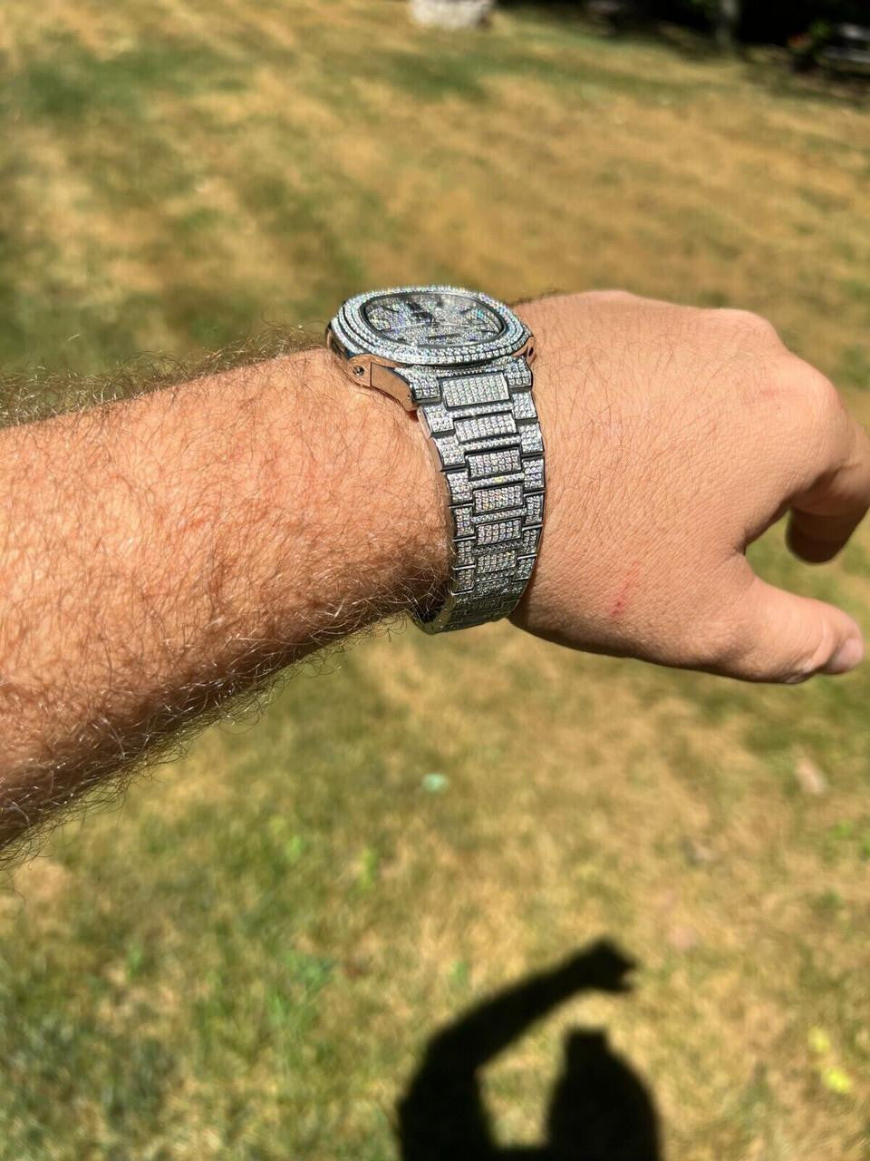 Real Mens Watch Fully Iced Blinged Stainless Steel Bust Down Out