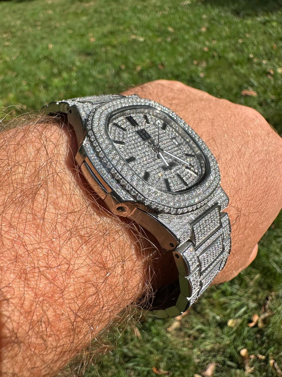 Real Mens Watch Fully Iced Blinged Stainless Steel Bust Down Out