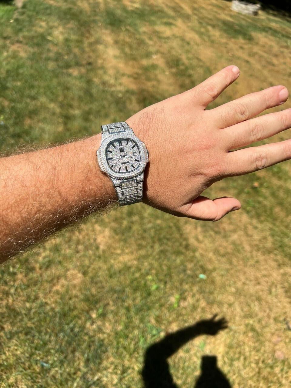 HarlemBling Real Mens Watch Fully Iced Blinged Stainless Steel Bust Down Out 41mm Hip Hop