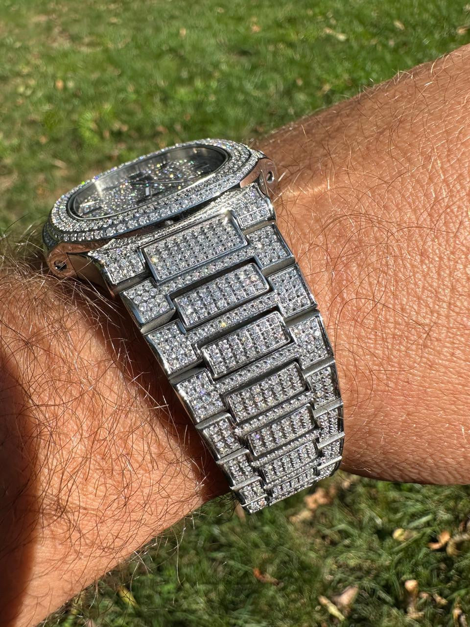 HarlemBling Real Mens Watch Fully Iced Blinged Stainless Steel Bust Down Out 41mm Hip Hop