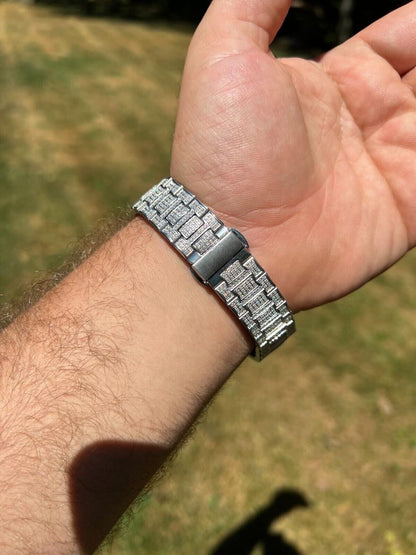 HarlemBling Real Mens Watch Fully Iced Blinged Stainless Steel Bust Down Out 41mm Hip Hop