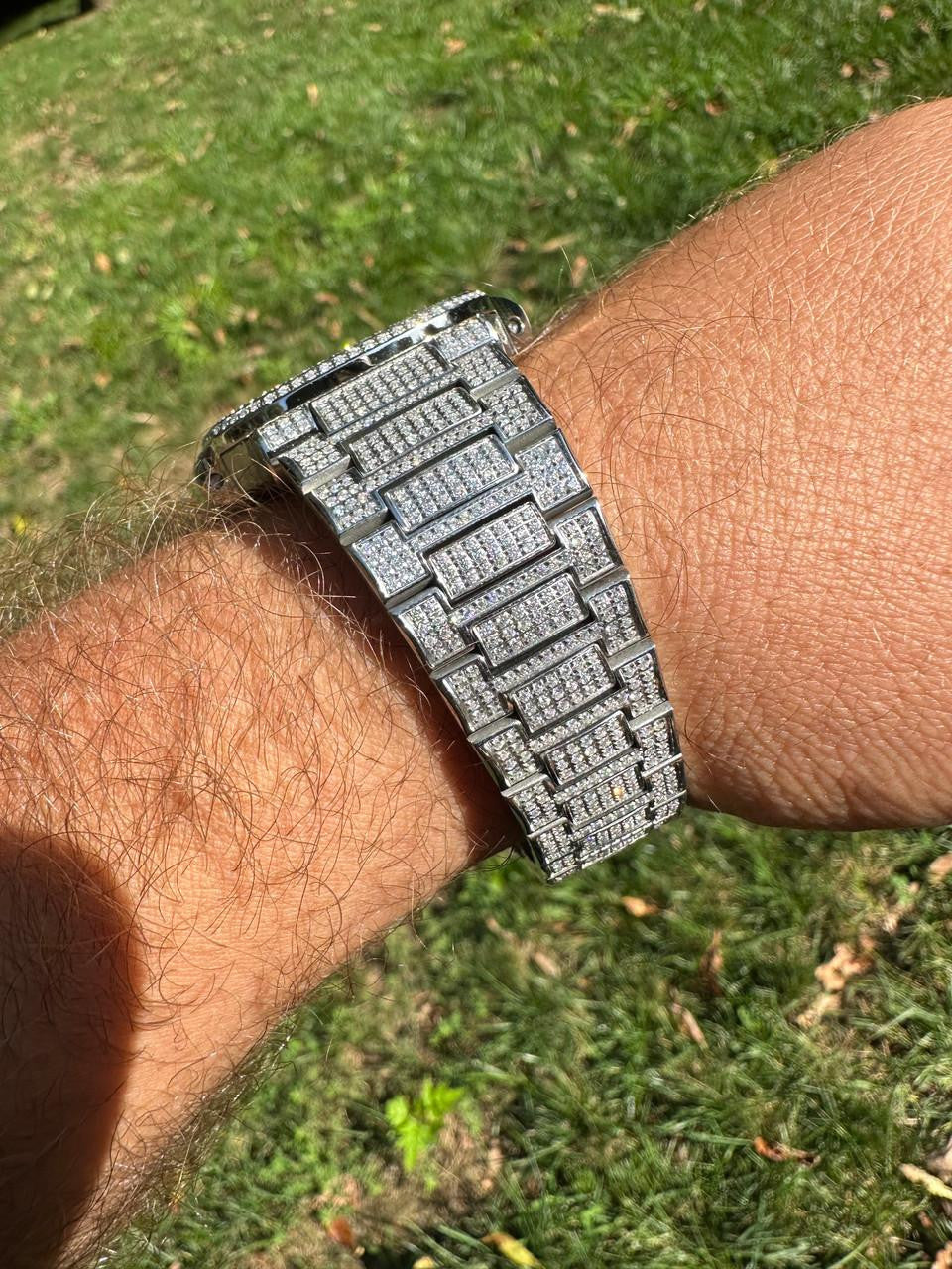 HarlemBling Real Mens Watch Fully Iced Blinged Stainless Steel Bust Down Out 41mm Hip Hop