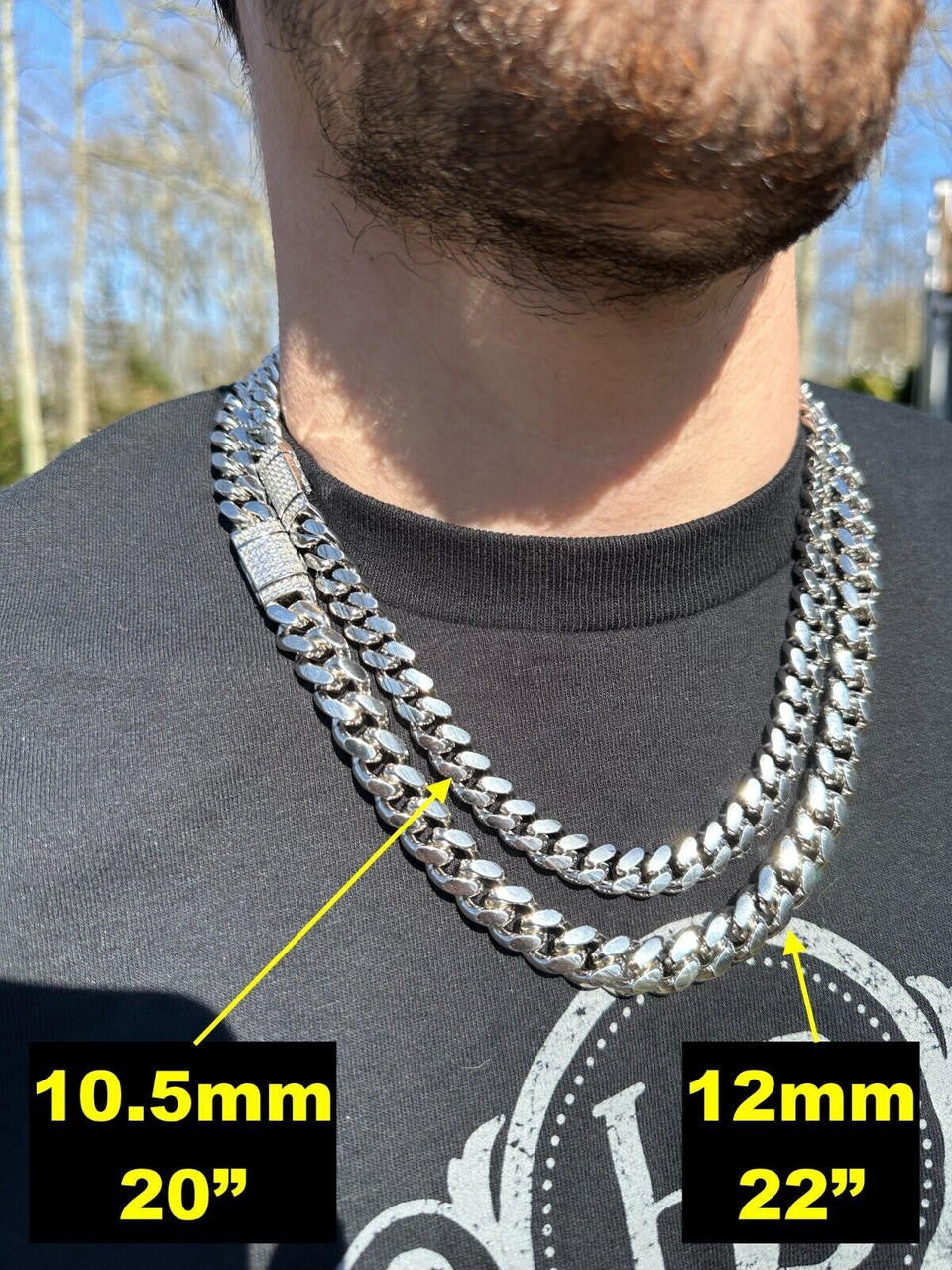 HarlemBling Real Miami Cuban Chain Necklace 925 Silver Baguette MOISSANITE Clasp Pass Tester