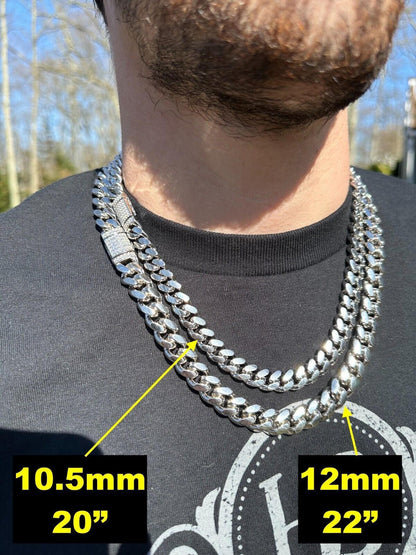 HarlemBling Real Miami Cuban Chain Necklace 925 Silver Baguette MOISSANITE Clasp Pass Tester