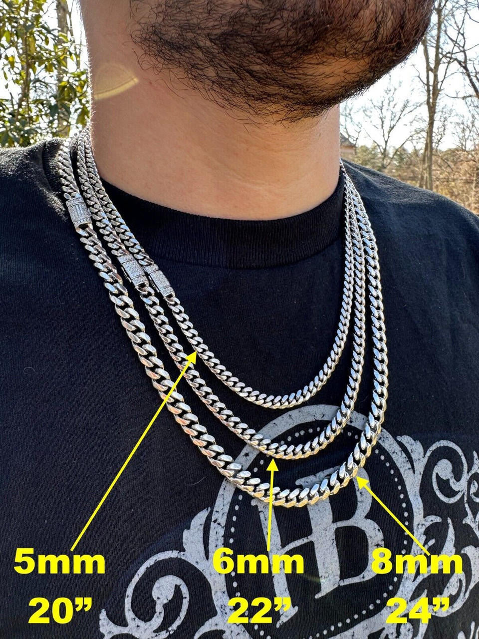 HarlemBling Real Miami Cuban Chain Necklace 925 Silver Baguette MOISSANITE Clasp Pass Tester