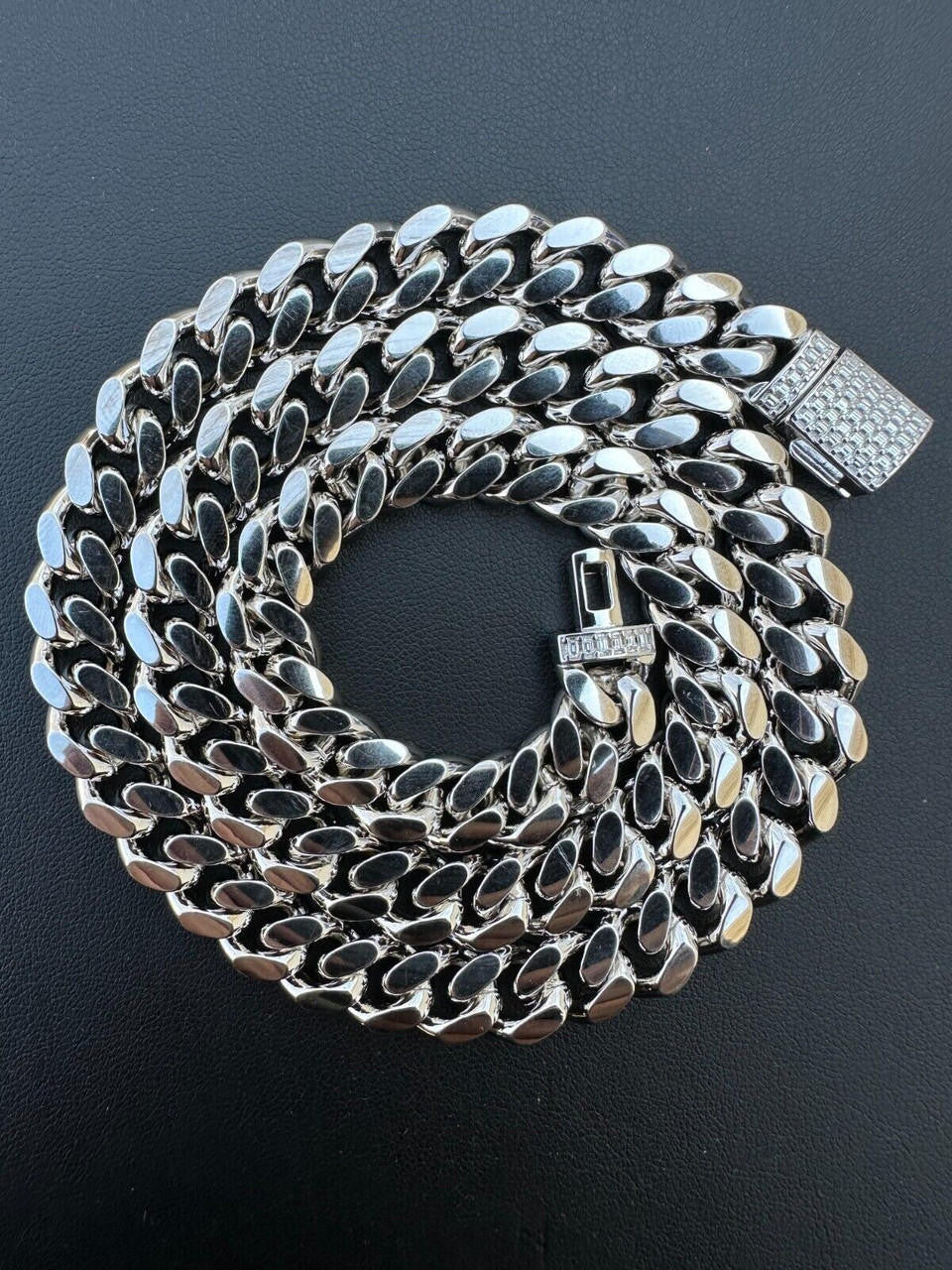 HarlemBling Real Miami Cuban Chain Necklace 925 Silver Baguette MOISSANITE Clasp Pass Tester