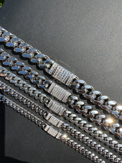 HarlemBling Real Miami Cuban Chain Necklace 925 Silver Baguette MOISSANITE Clasp Pass Tester