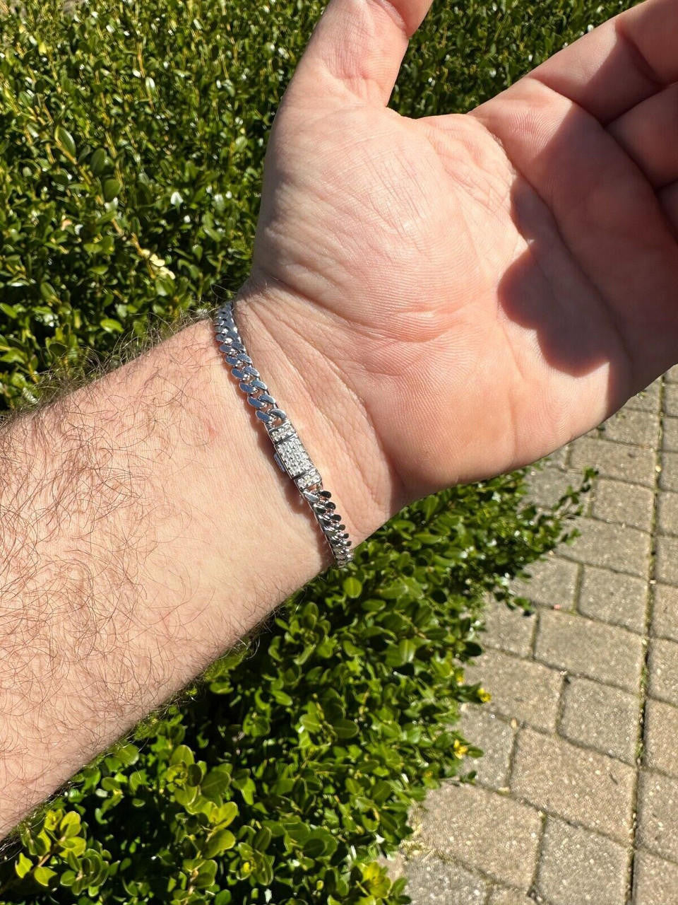 HarlemBling Real Miami Cuban Link Bracelet 925 Silver Baguette MOISSANITE Clasp Pass Tester