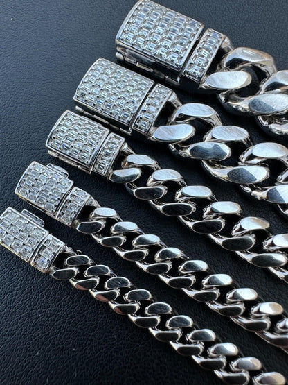 HarlemBling Real Miami Cuban Link Bracelet 925 Silver Baguette MOISSANITE Clasp Pass Tester